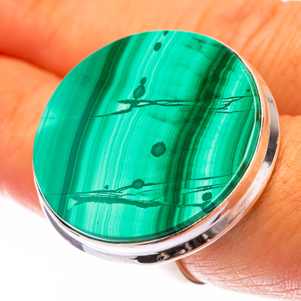 Large Malachite Coin Ring Size 7.5 (925 Sterling Silver) R140848