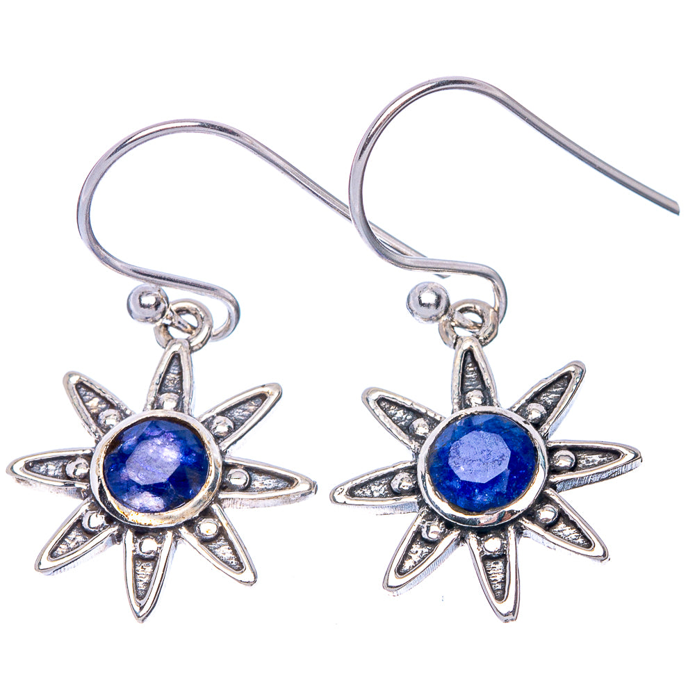 Blue Sillimanite Flower Dainty Earrings 1 1/4" (925 Sterling Silver) E2065