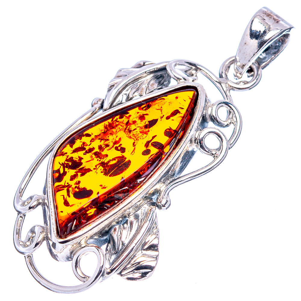Baltic Amber Leaf Pendant 1 3/4" (.925 Sterling Silver)