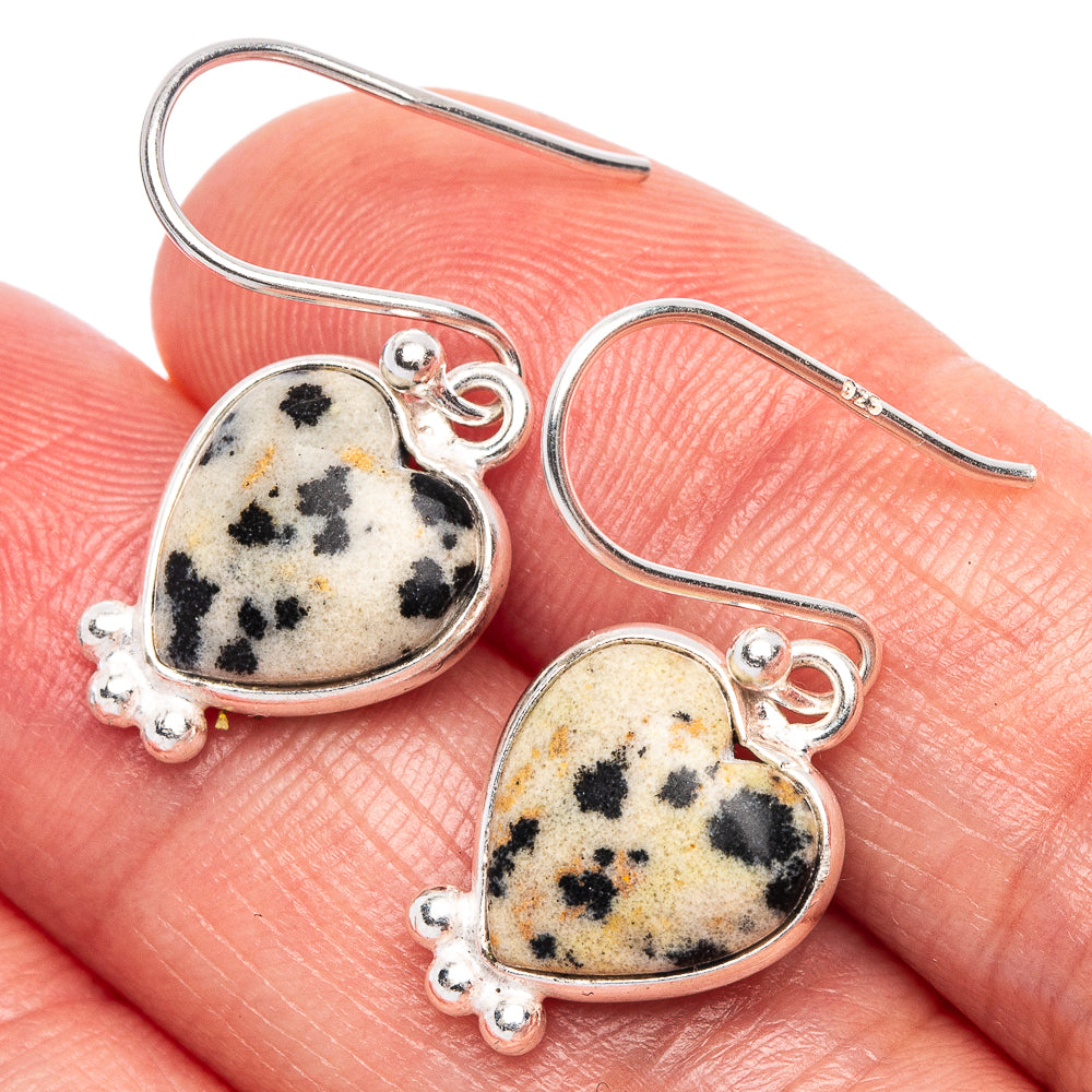 Dalmatian Jasper Heart Earrings 1 1/8" (925 Sterling Silver) E1884