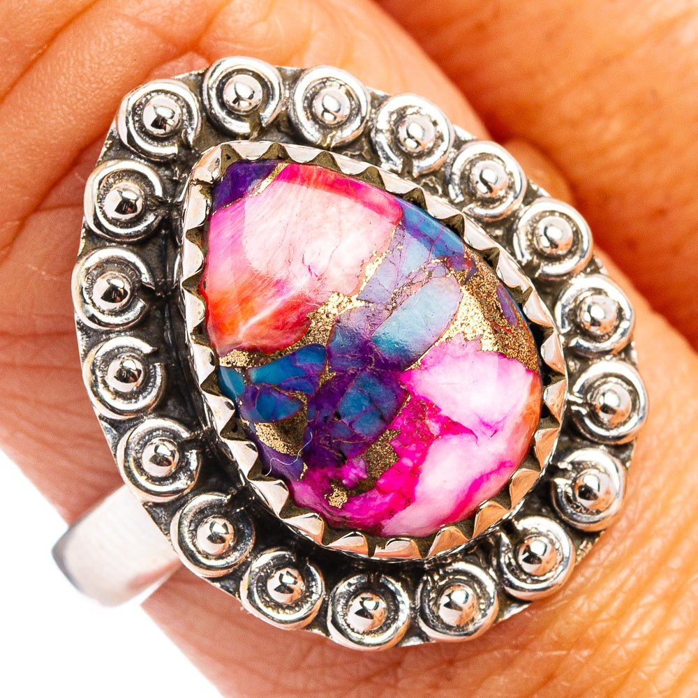Pink Dahlia Mohave Turquoise Ring Size 8.25 (.925 Sterling Silver)