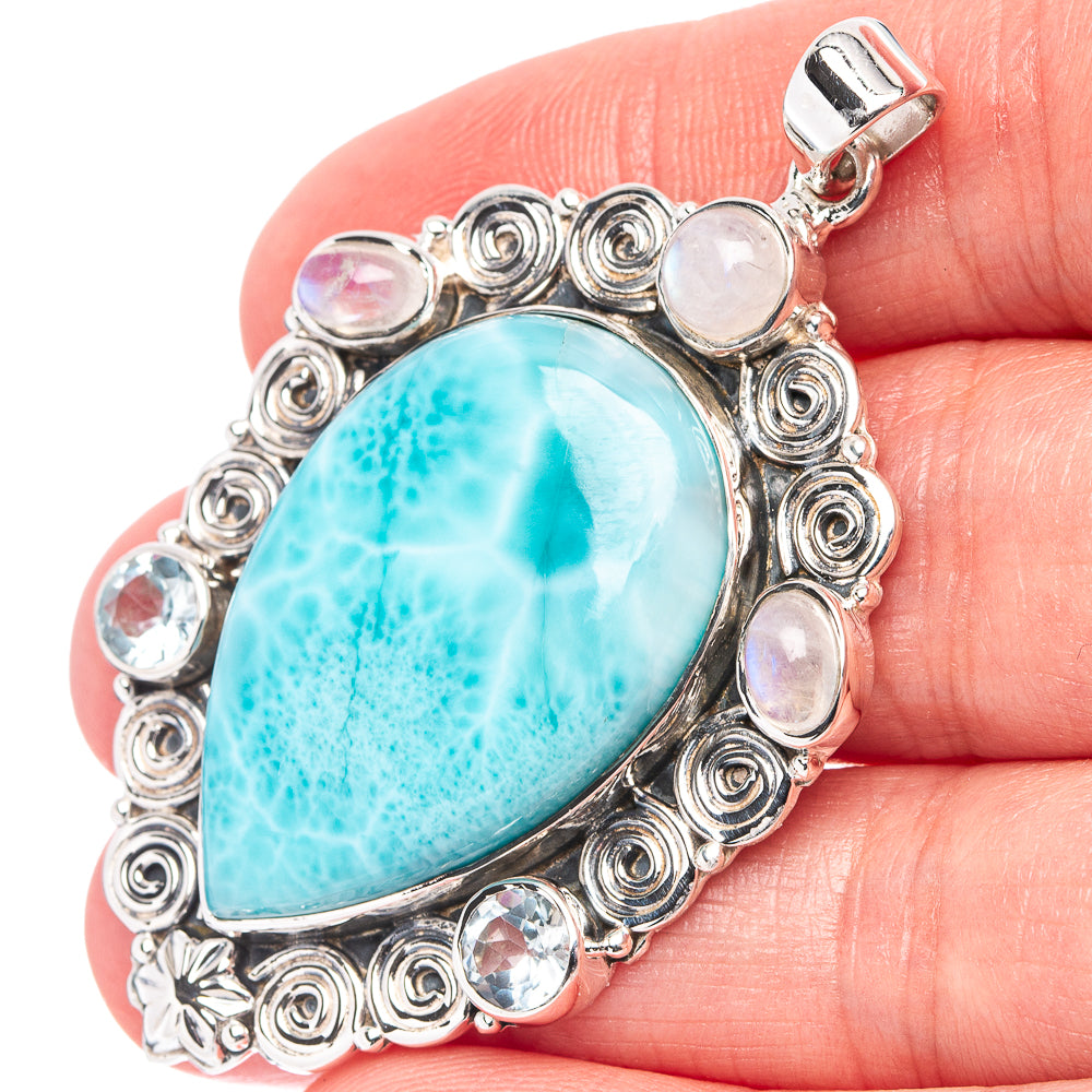 Signature Larimar, Rainbow Moonstone Pendant 2 1/4" (.925 Sterling Silver)