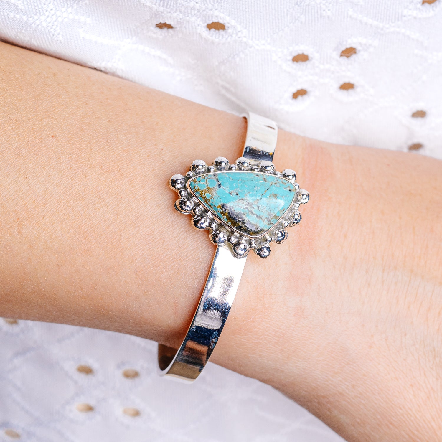 Kingman Turquoise Cuff Bracelet Adjustable (.925 Sterling Silver)