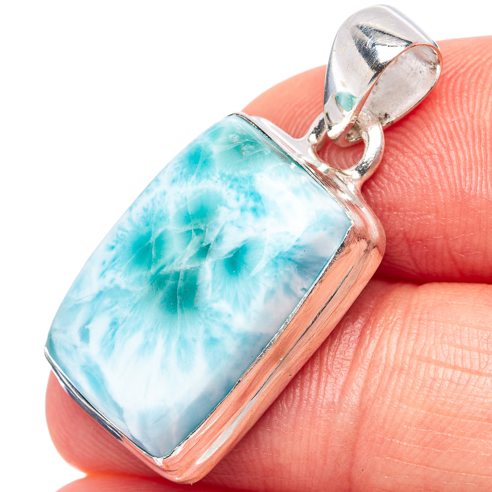 Rare Larimar Pendant 1 1/4" (.925 Sterling Silver)
