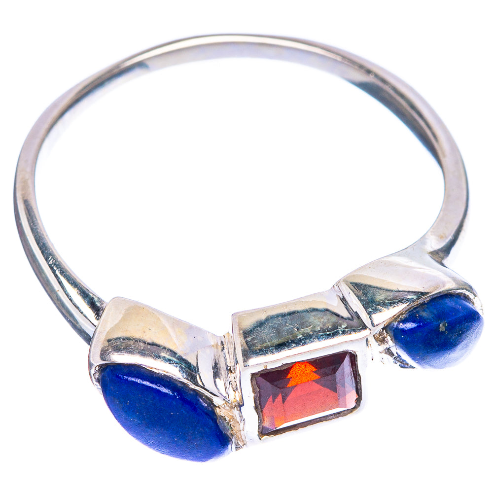 Garnet, Lapis Lazuli Ring Size 9 (925 Sterling Silver) R1052