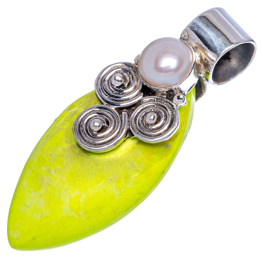 Lemon Chrysoprase, Cultured Pearl Pendant 1 1/2" (925 Sterling Silver) P40112