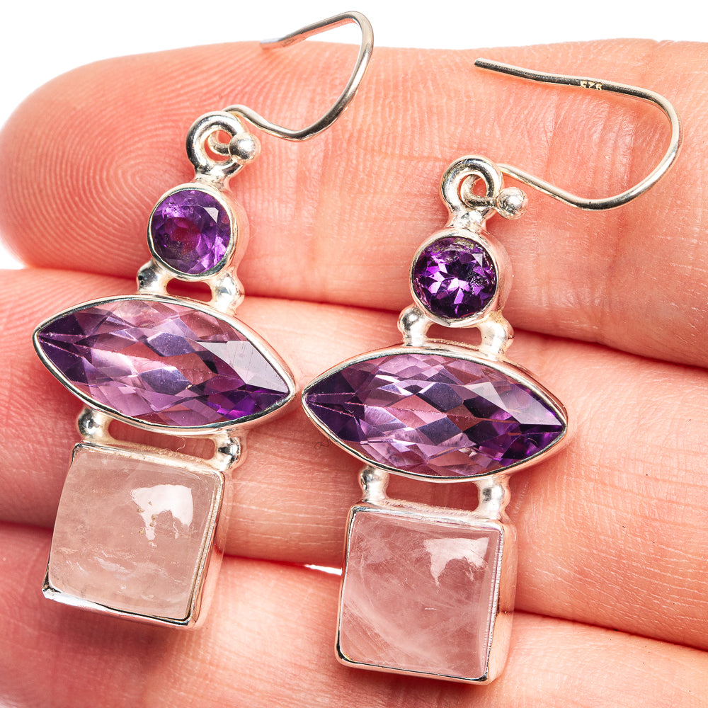 Rose Quartz, Amethyst Earrings 1 5/8" (925 Sterling Silver) E432667