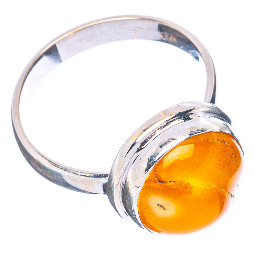 Bone Amber Ring Size 6.75 (.925 Sterling Silver)