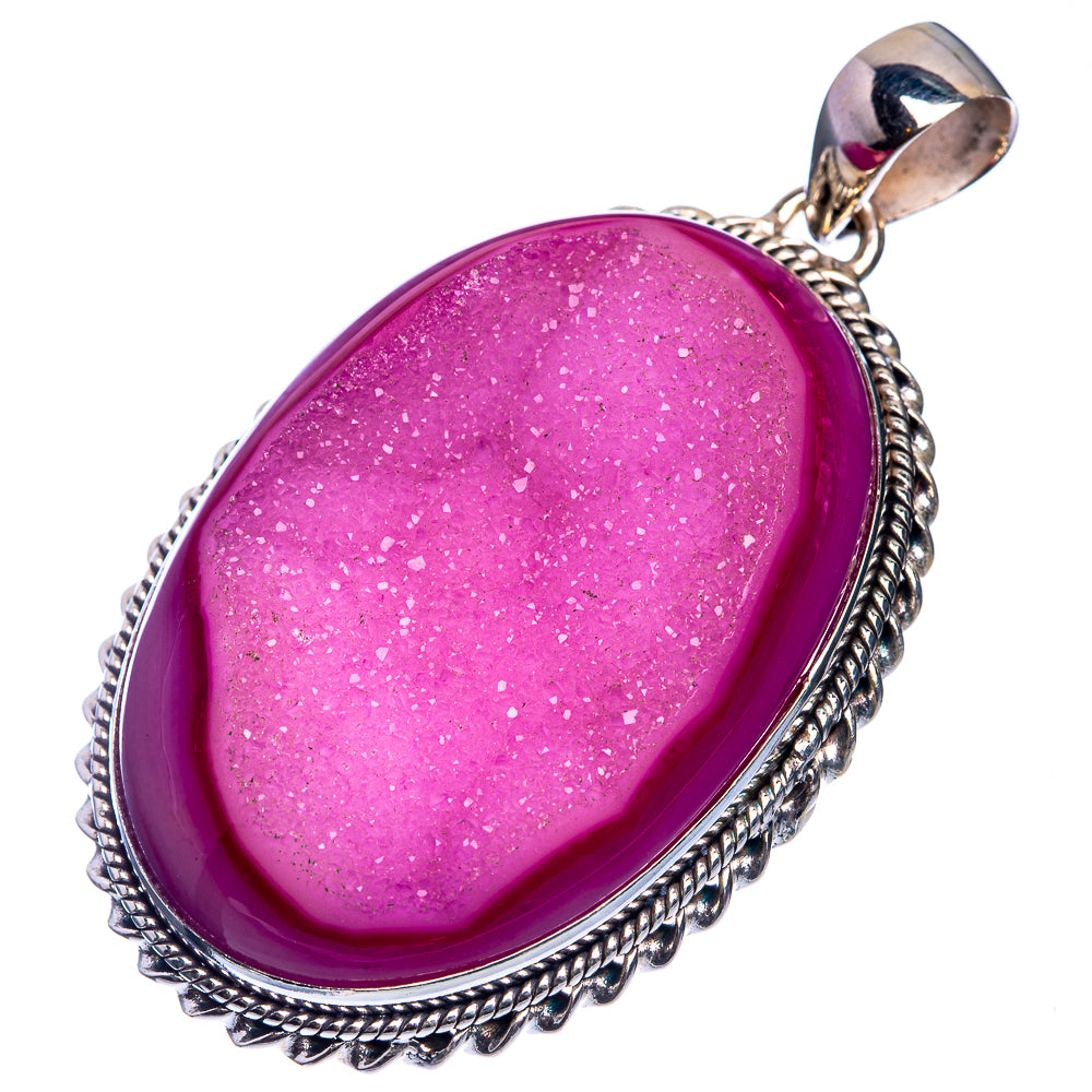 Large Pink Druzy 925 Sterling Silver Pendant 2 1/8"