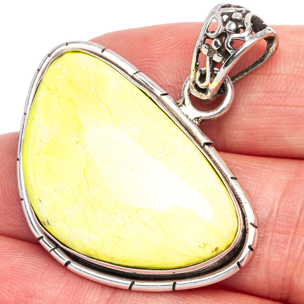 Lemon Chrysoprase Pendant 1 1/2" (925 Sterling Silver) P40066