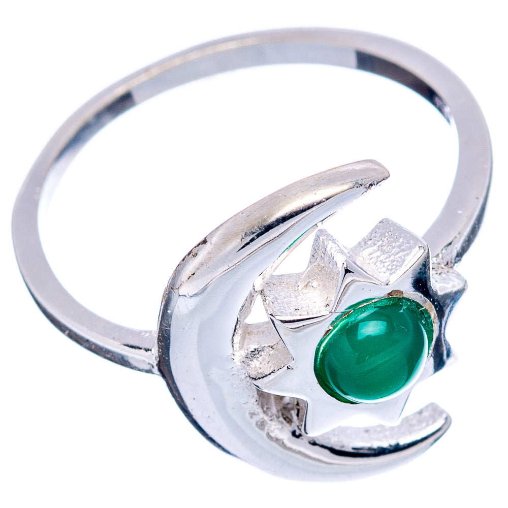 Green Onyx Sun Moon Dainty Ring Size 8 (.925 Sterling Silver)