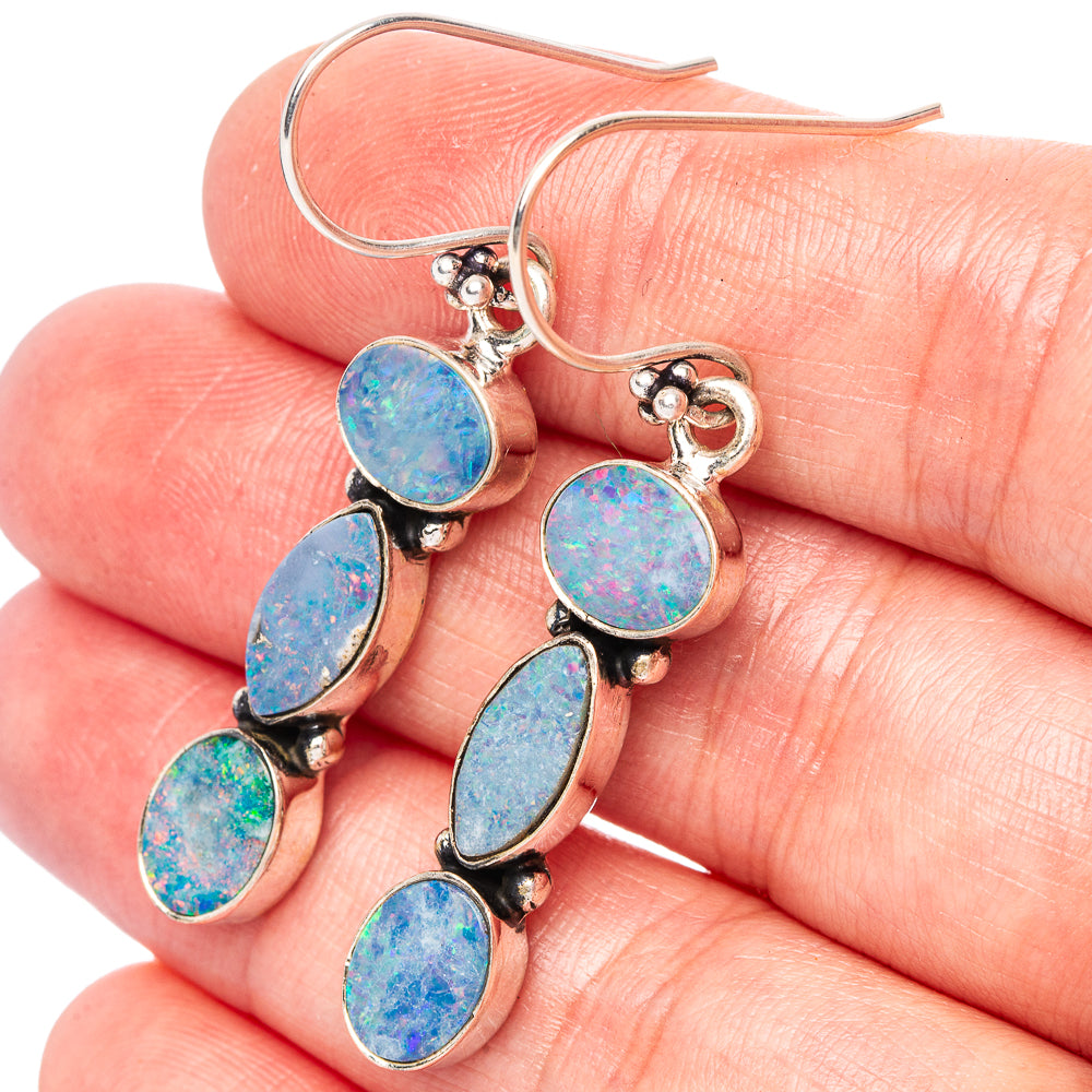 Rare Doublet Opal Earrings 1 3/4" (.925 Sterling Silver)
