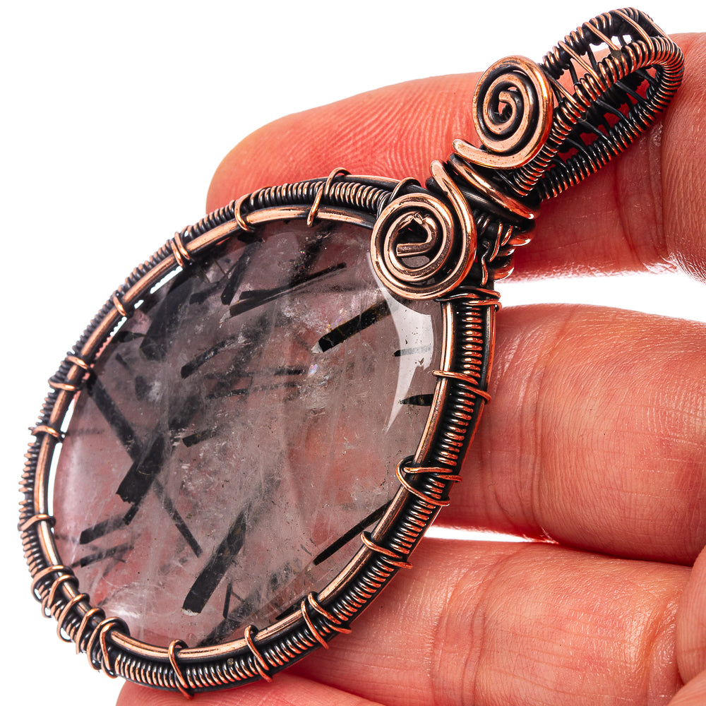 Tourmalinated Quartz Wire Wrap Pendant 2 5/8" (Oxidized Copper)