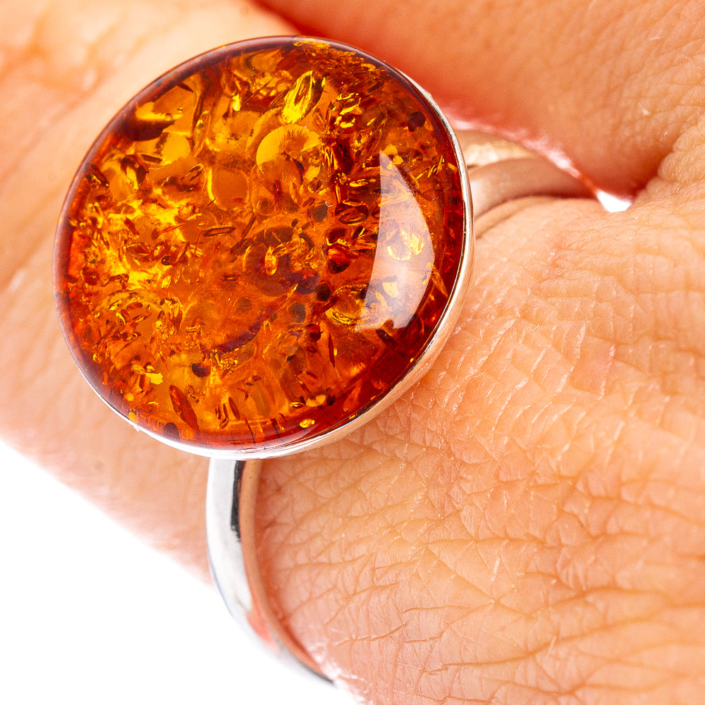 Baltic Amber Ring Size 8 Adjustable (.925 Sterling Silver)