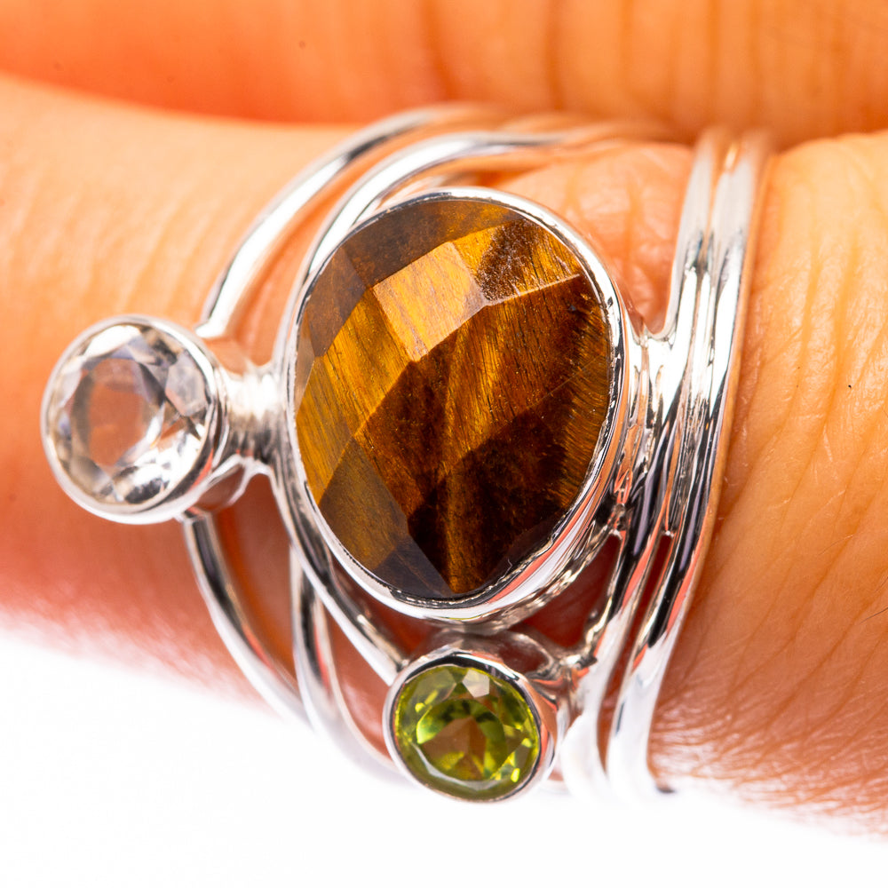 Premium Tiger Eye, White Quartz, Peridot Ring Size 7 (925 Sterling Silver) R141768