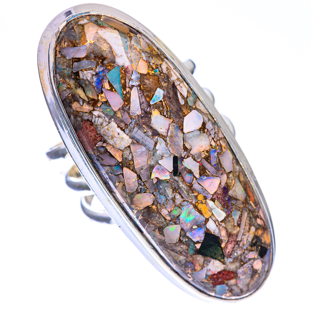 Huge Copper Composite Rainbow Moonstone Ring Size 7.75 (925 Sterling Silver) RING143370