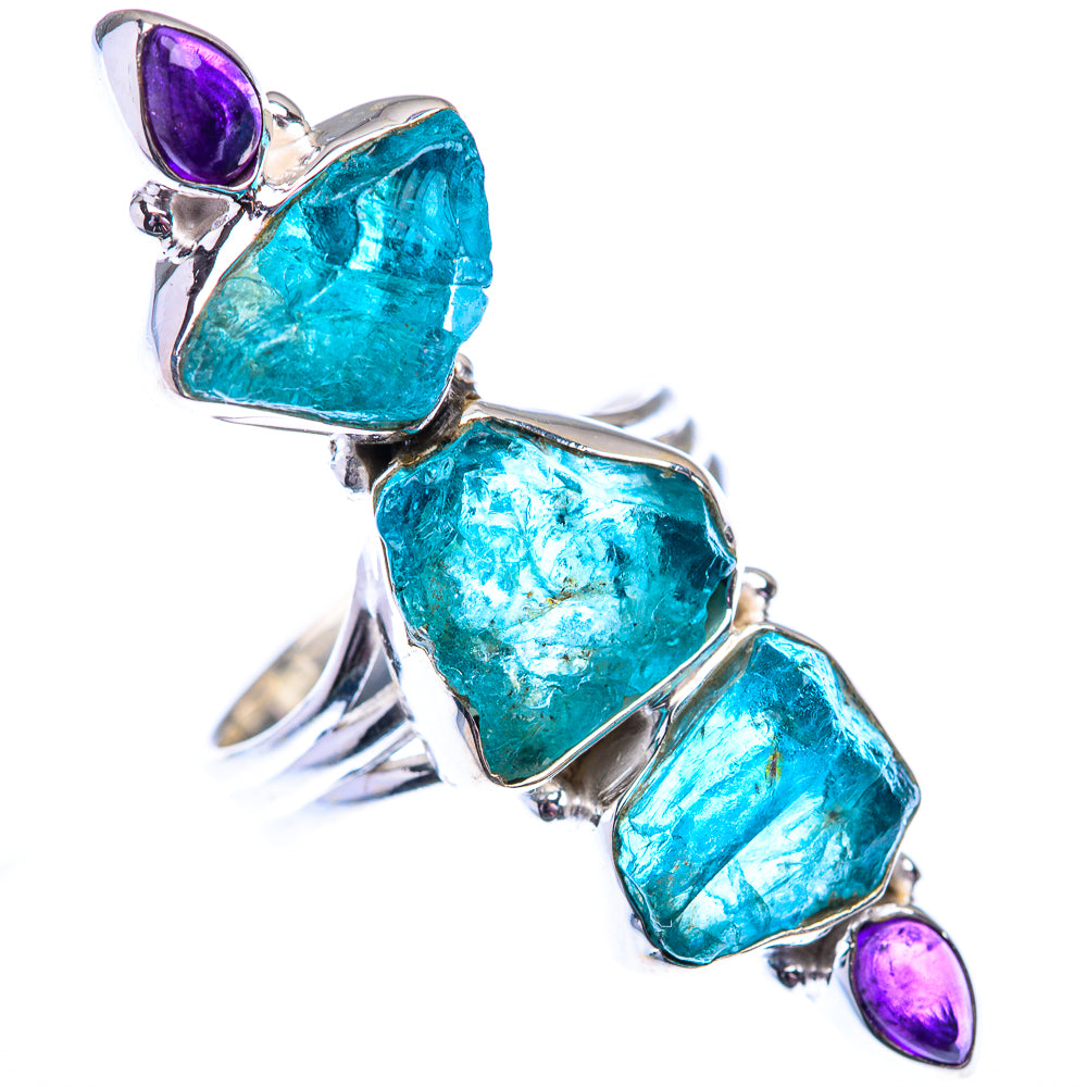 Large Raw Blue Fluorite, Amethyst 925 Sterling Silver Ring Size 9 (925 Sterling Silver) RING140442
