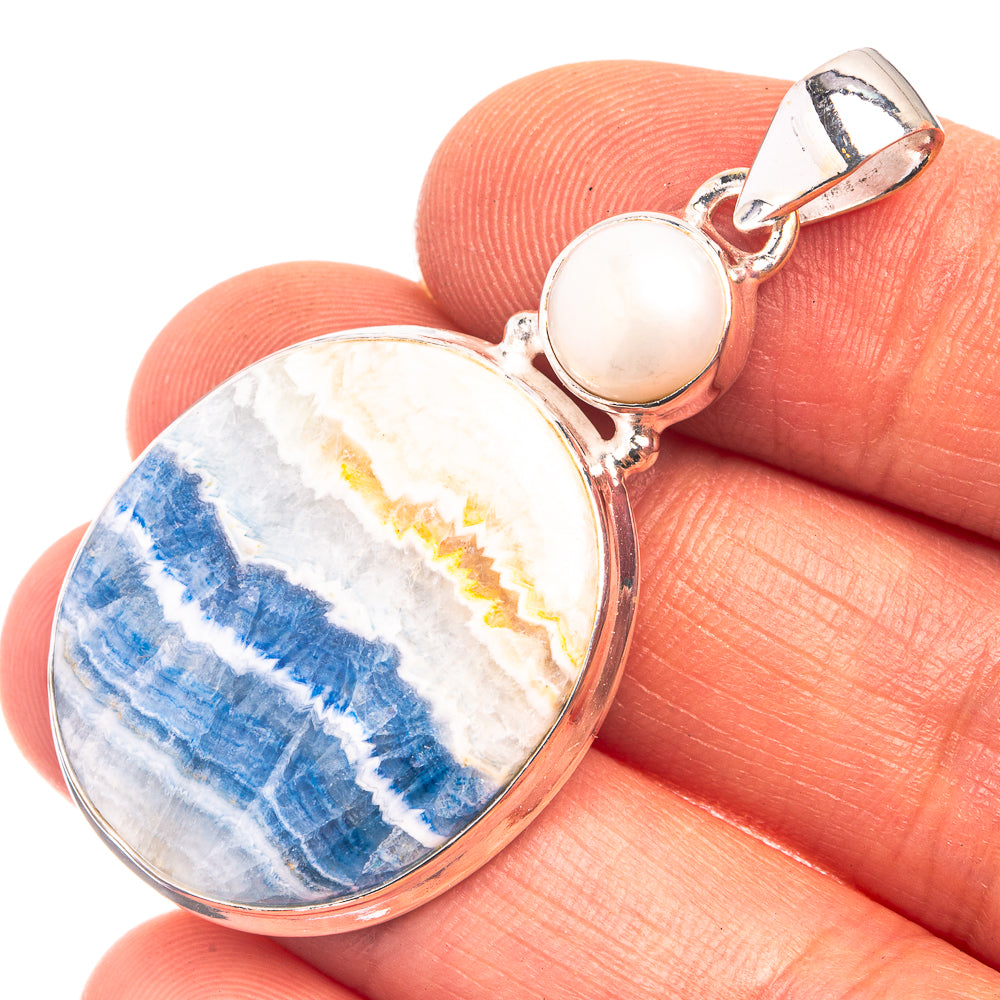 Blue Scheelite, Cultured Pearl Pendant 1 3/4" (925 Sterling Silver) P38862