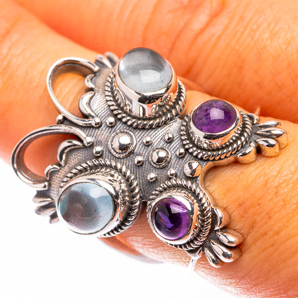 Large Aquamarine, Amethyst Ring Size 7.5 (925 Sterling Silver) R141266