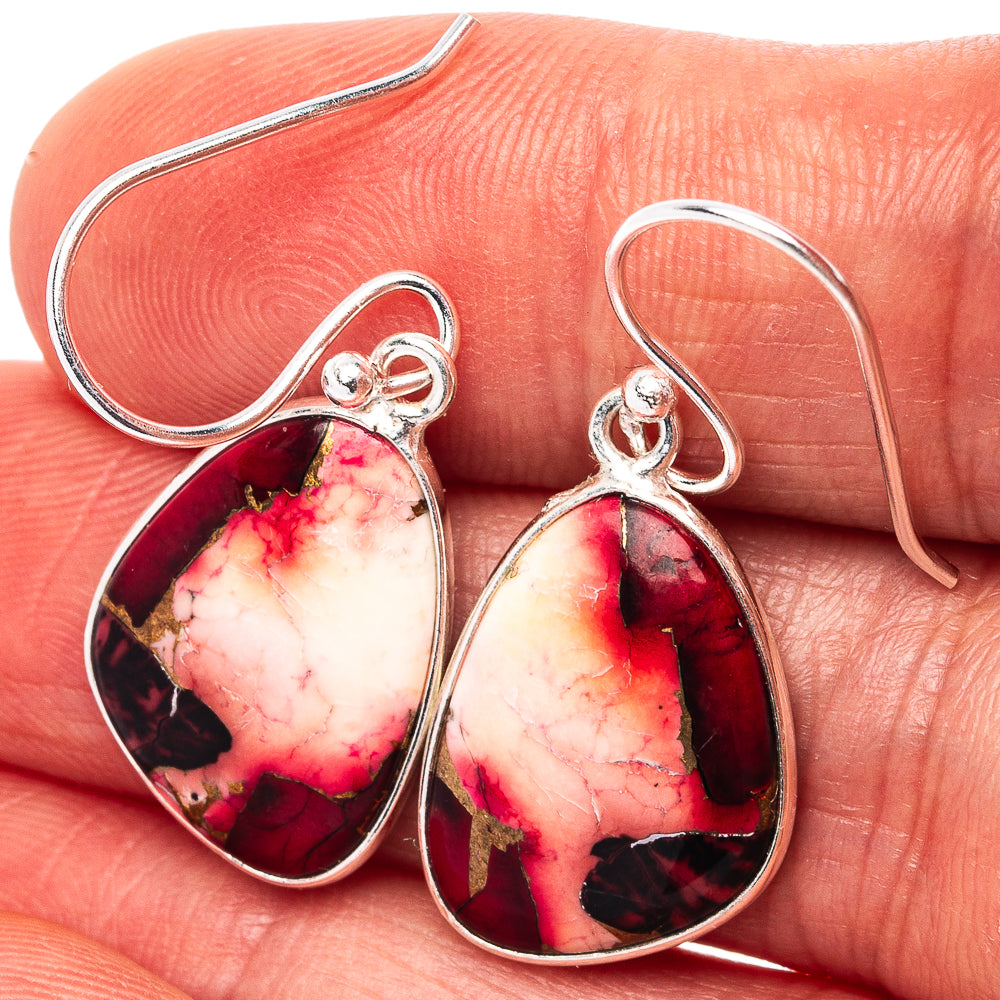 Red Dahlia Mohave Turquoise Earrings 1 3/8" (.925 Sterling Silver)