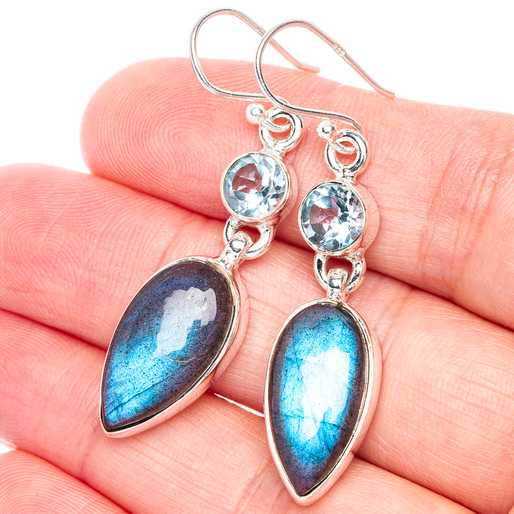 Labradorite, Blue Topaz Earrings 1 7/8" (925 Sterling Silver) E433090