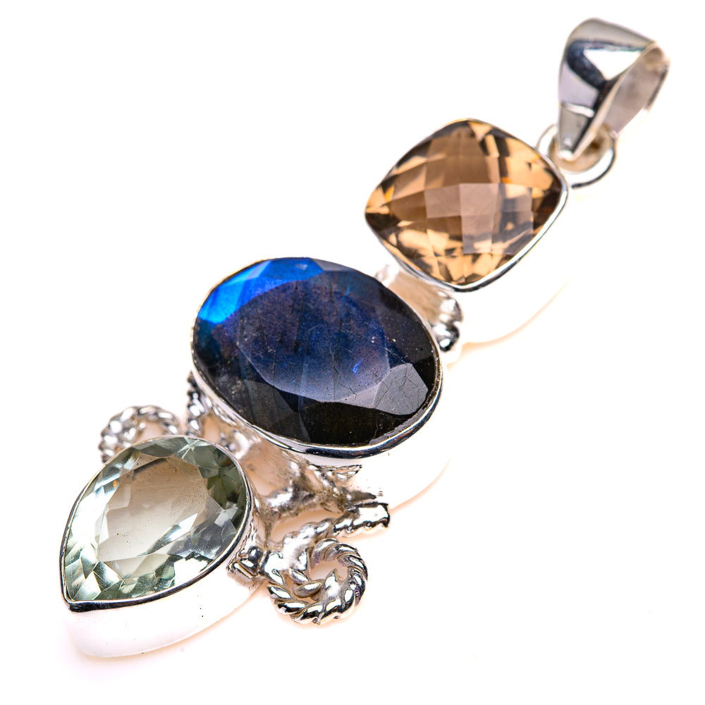 Labradorite, Green Amethyst, Smoky Quartz Pendant 2" (925 Sterling Silver) PD38513