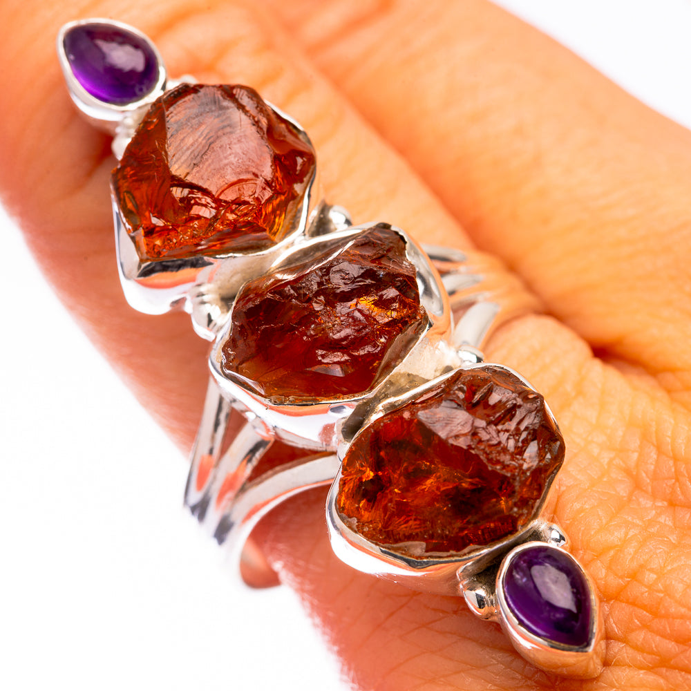 Large Raw Citrine, Amethyst Ring Size 10.75 (925 Sterling Silver) R140823