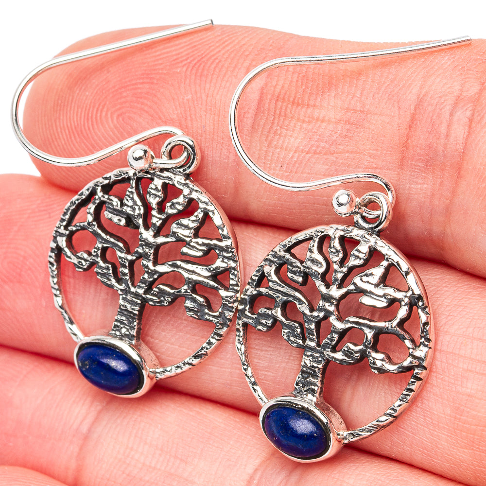 Lapis Lazuli Tree Earrings 1 3/8" (925 Sterling Silver) E3069