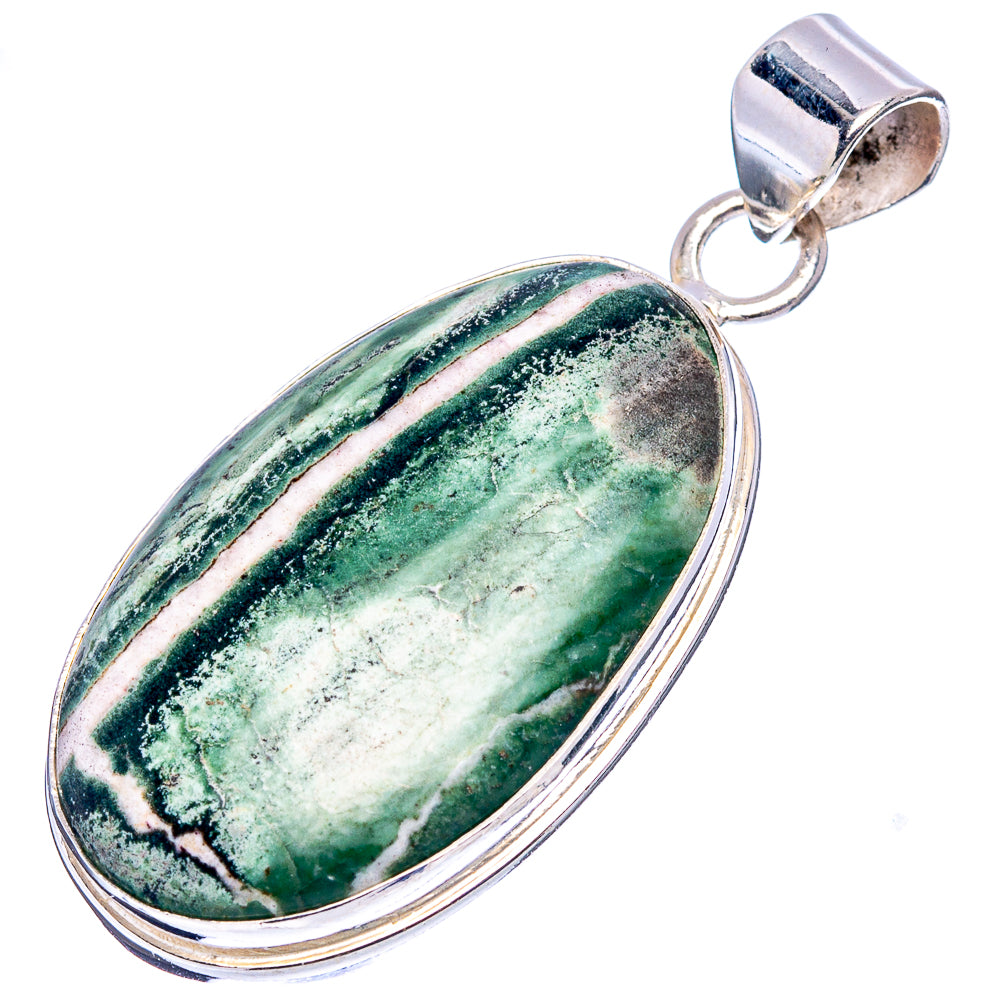Green Zebra Jasper Pendant 1 3/4" (.925 Sterling Silver)