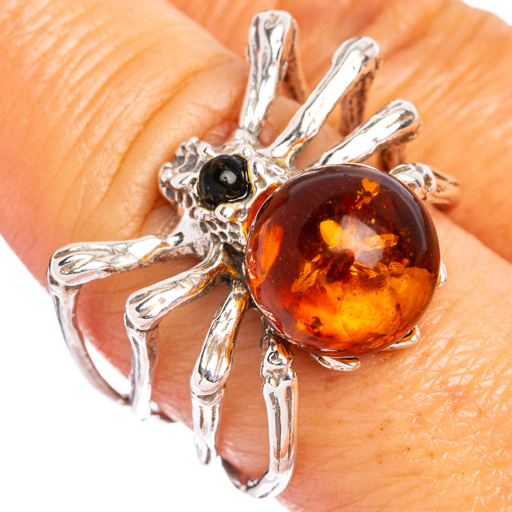 Baltic Amber Spider Ring Size 8.5 (.925 Sterling Silver)