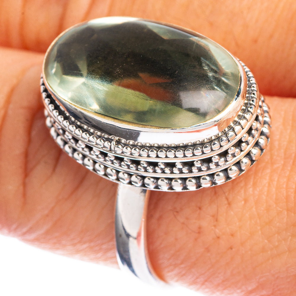 Faceted Green Amethyst Ring Size 9.75 (925 Sterling Silver) R144290