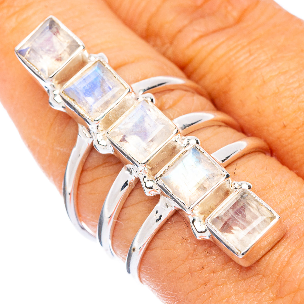 Large Rainbow Moonstone Ring Size 7.75 (925 Sterling Silver) R7063
