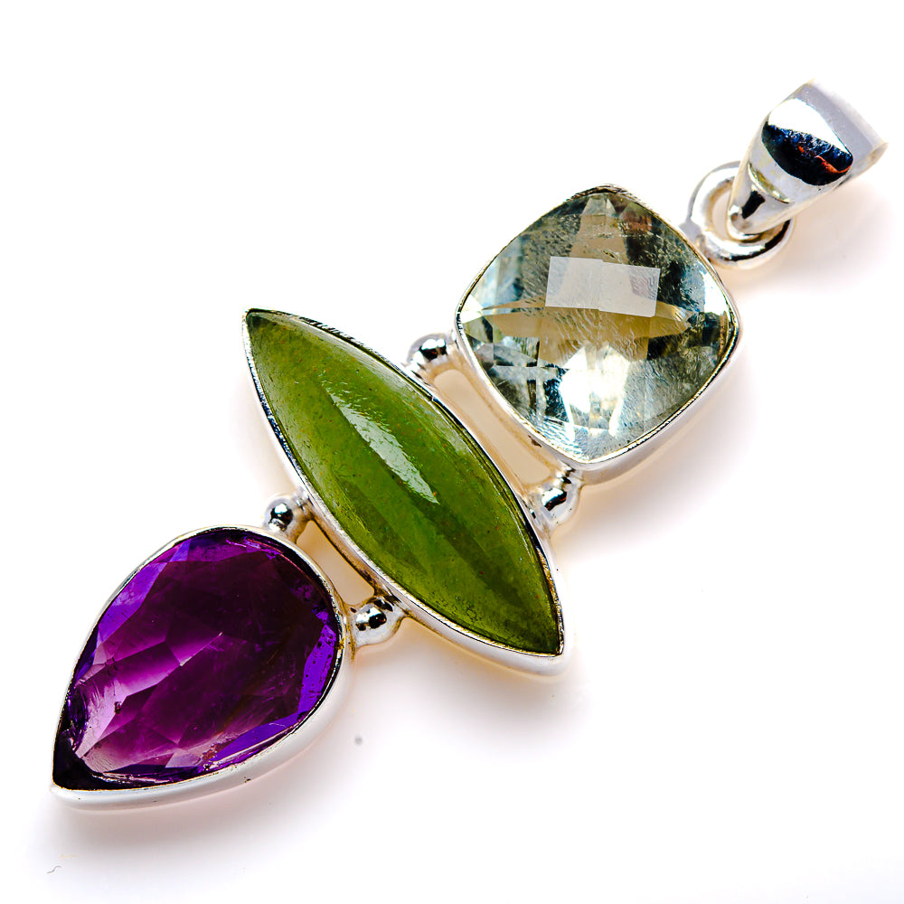 Prehnite, Amethyst, Green Amethyst Pendant 2" (925 Sterling Silver) PD38007