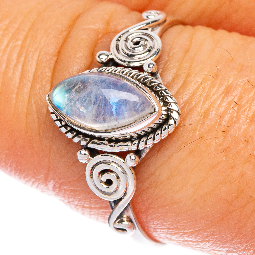 Rainbow Moonstone Dainty Ring Size 9 (925 Sterling Silver) R1174