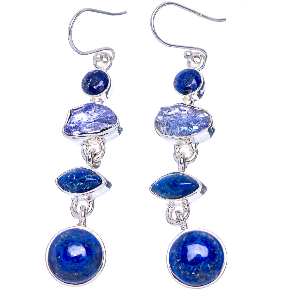 Premium Lapis Lazuli, Tanzanite 925 Sterling Silver Earrings 2 1/4" (925 Sterling Silver) E1209