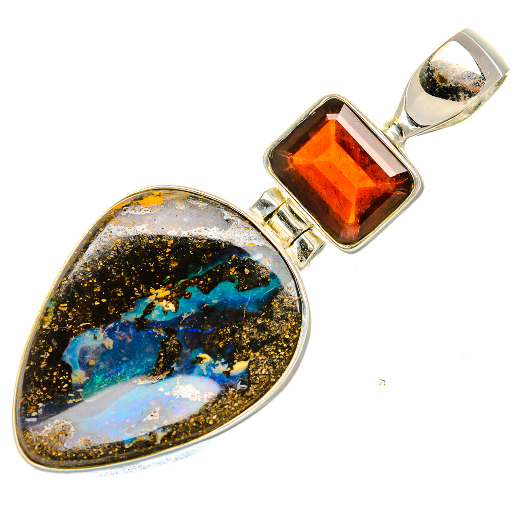 Boulder Opal, Garnet Pendant 1 3/4" (925 Sterling Silver) PD37956