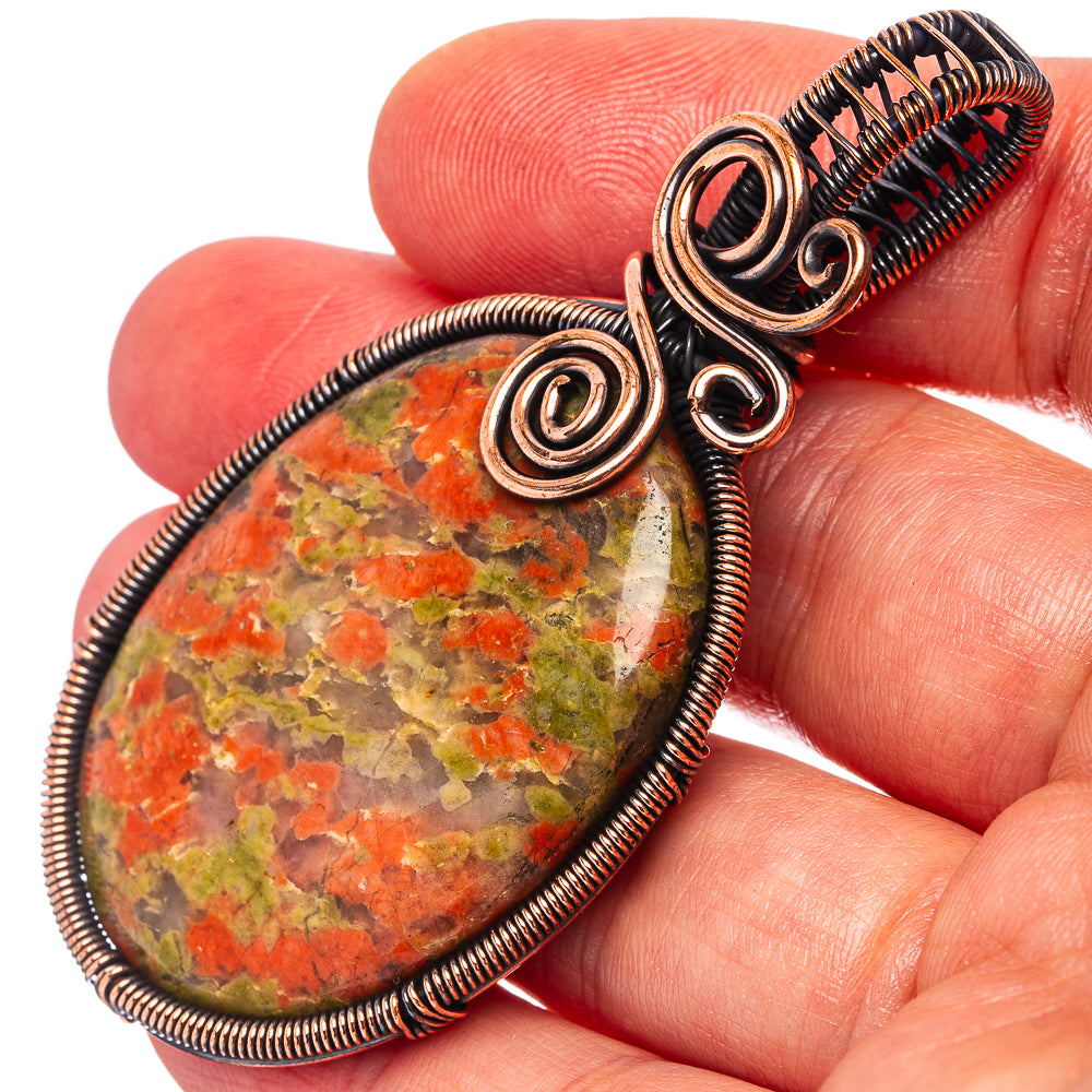 Unakite Wire Wrap Pendant 2 5/8" (Oxidized Copper)