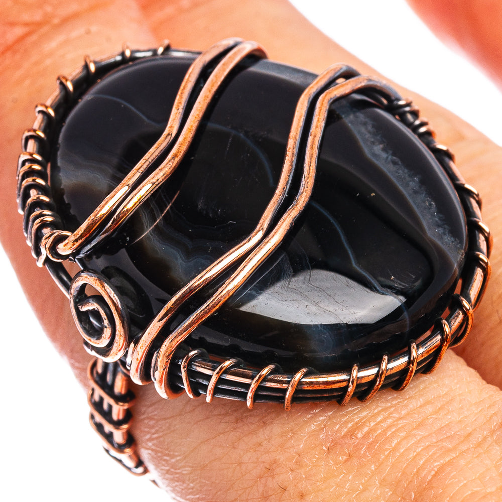 Banded Agate Wire Wrap Ring Size 7.5 (Oxidized Copper)