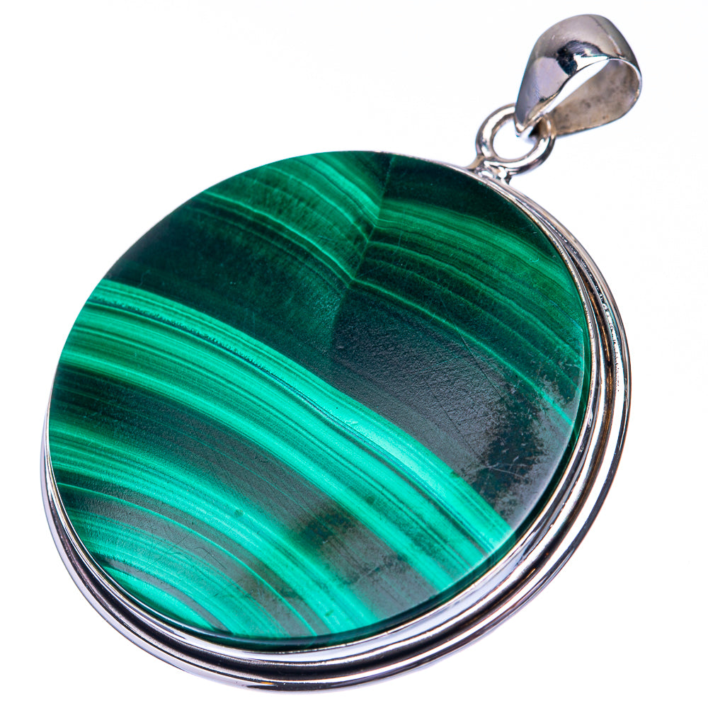 Malachite Coin 925 Sterling Silver Pendant 2" (925 Sterling Silver) PD38606