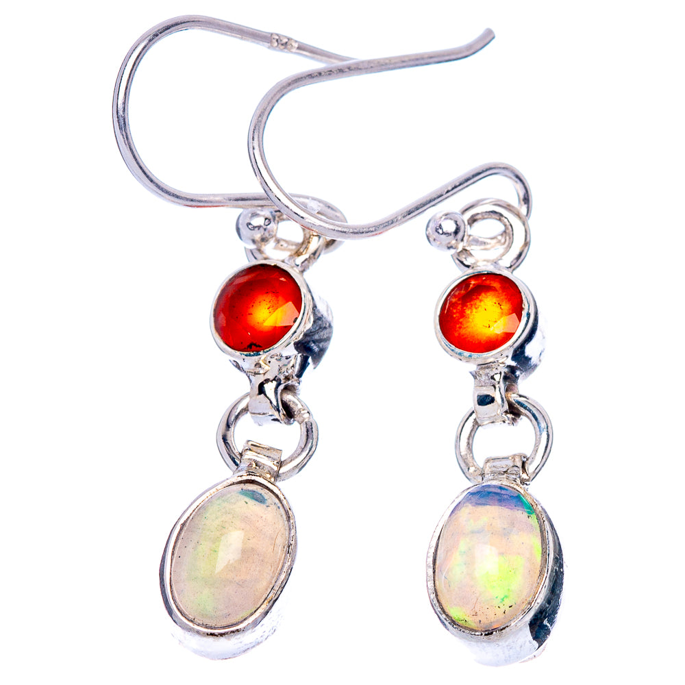 Rare Ethiopian Opal, Carnelian Earrings 1 3/8" (925 Sterling Silver) E1396