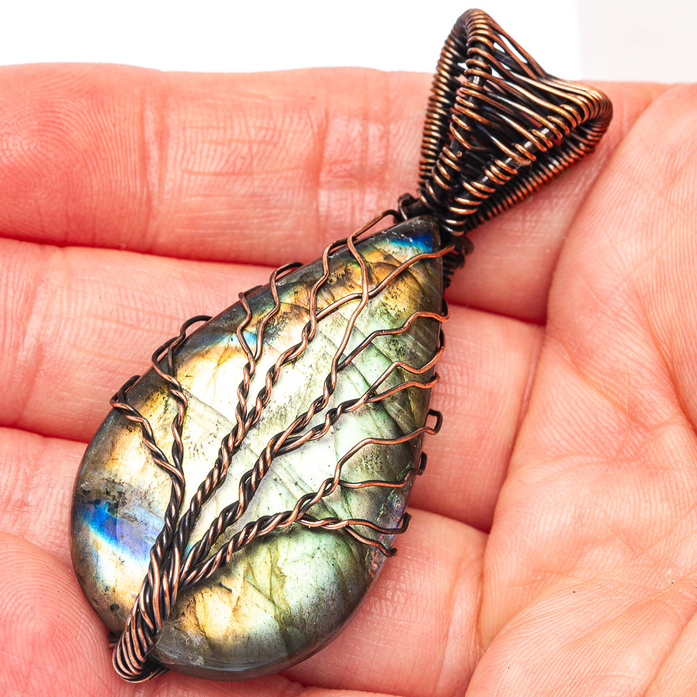 Labradorite Tree of Life Pendant 2 3/8" (Oxidized Copper)
