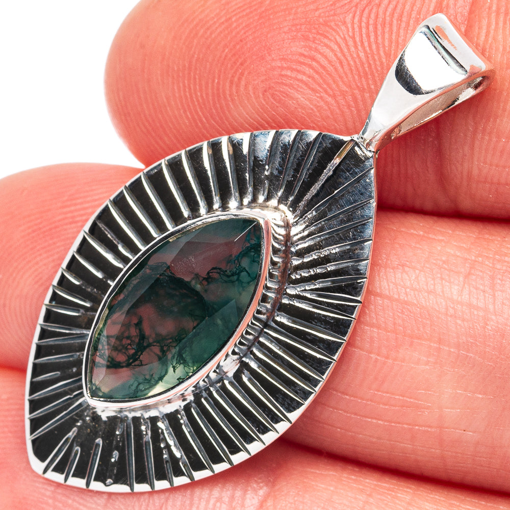 Premium Green Moss Agate Pendant 1 3/8" (925 Sterling Silver) P44673