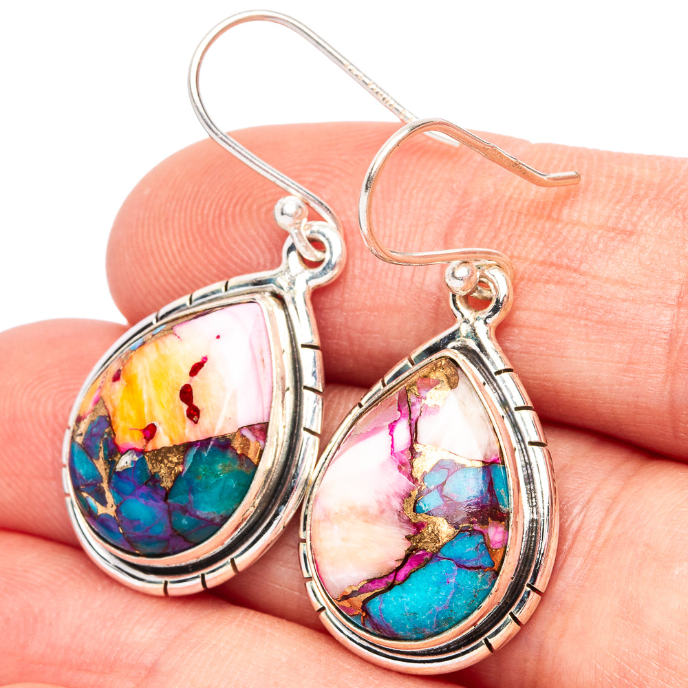 Kingman Pink Dahlia Turquoise 925 Sterling Silver Earrings 1 3/8" (925 Sterling Silver) E2200