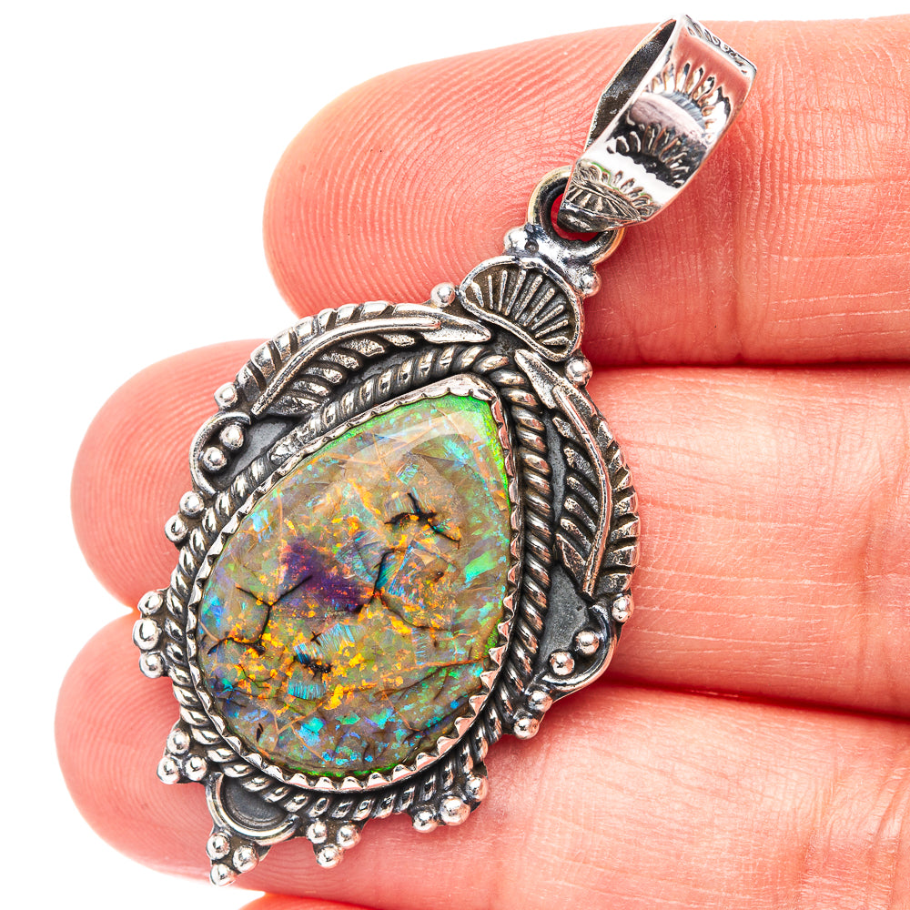 Native Style Sterling Opal Pendant 1 7/8" (.925 Sterling Silver)