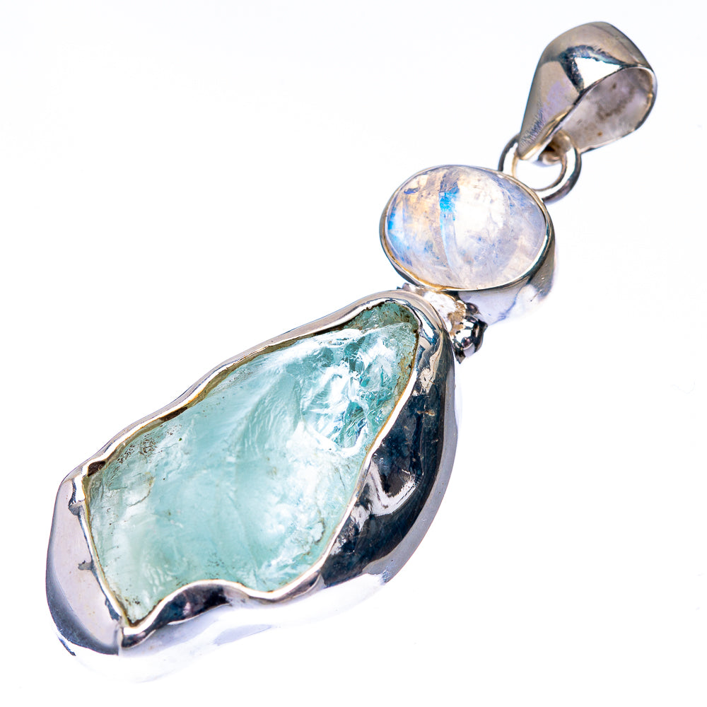 Raw Aquamarine, Rainbow Moonstone 925 Sterling Silver Pendant 2" (925 Sterling Silver) PD38602
