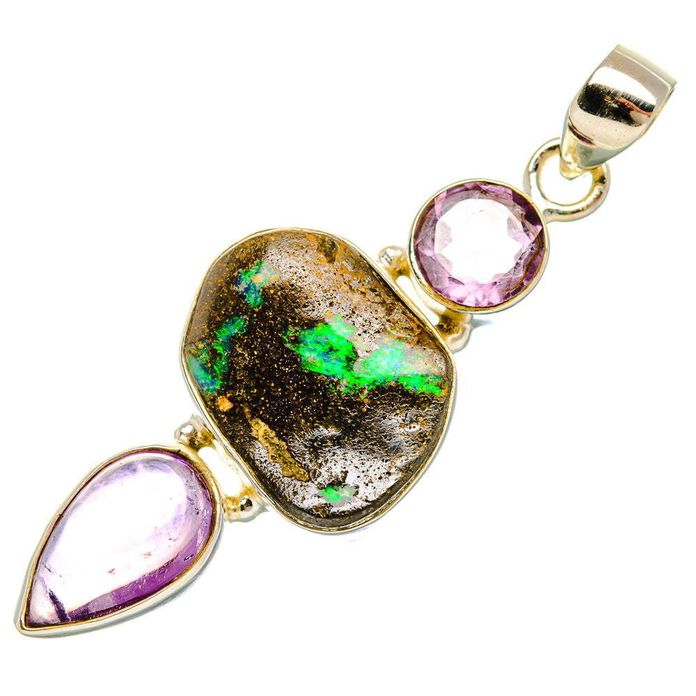 Boulder Opal, Amethyst Pendant 2" (925 Sterling Silver) PD37913