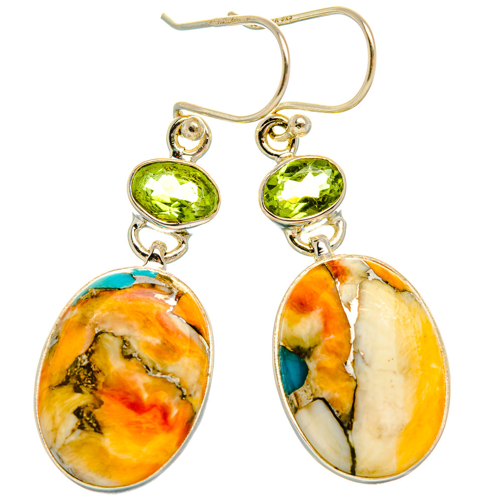 Spiny Oyster Turquoise, Peridot Earrings 1 3/4" (925 Sterling Silver) EARR431996