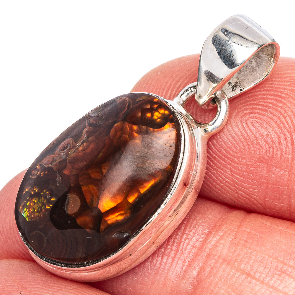 Rare Mexican Fire Agate Pendant 1 1/4" (925 Sterling Silver) P40546