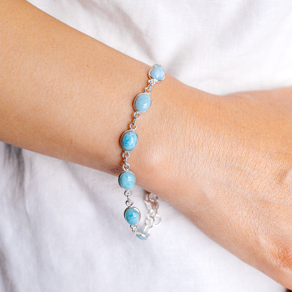 Larimar Bracelet 7 to 8" (.925 Sterling Silver)