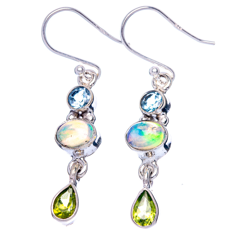 Rare Ethiopian Opal, Blue Topaz, Peridot Earrings 1 5/8" (925 Sterling Silver) E1397